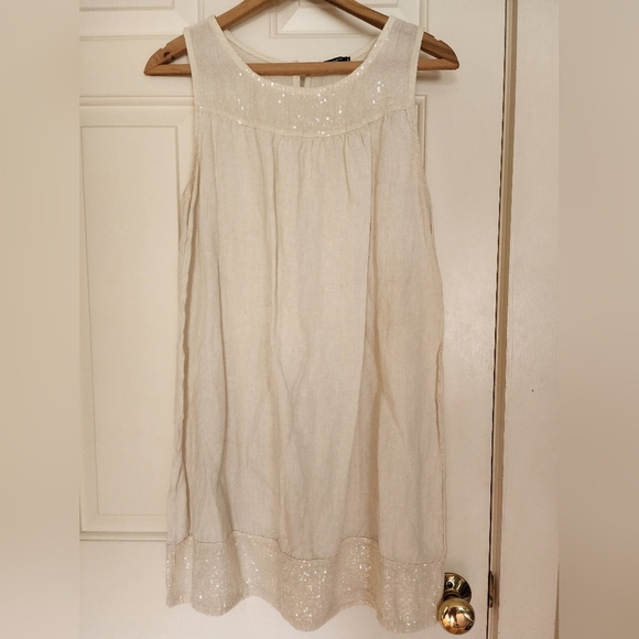 Lungo L'Arno Linen  Shift Dress Sequins Beach Resort Event Size Small - Picture 7 of 9